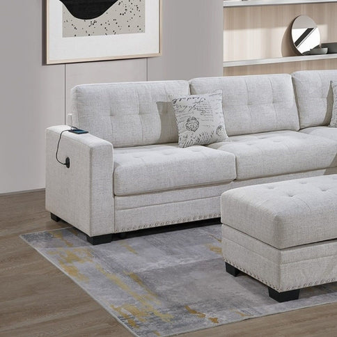 L - Shaped Sectional Sofa Set With Storage Ottoman, Tufted Upholstery Nailhead Trim