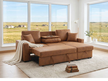 Upholstered Sectional With Pull-Out Bed And Chaise Storage