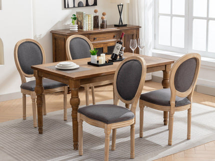 French Style Solid Wood Frame Antique Painting Fabric Back Dining Chair (Set of 2)
