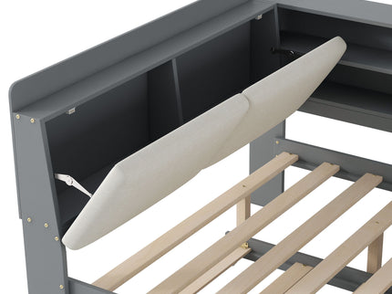 Platform Bed With Trundle, Shelves, And Storage Headboard