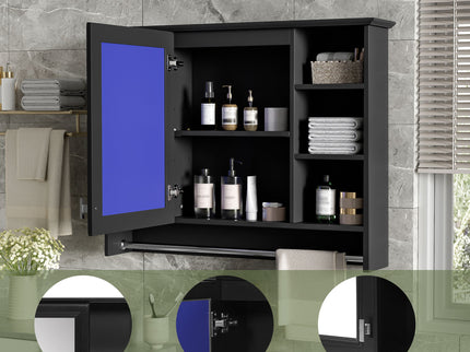 Modern Wall Mounted Mirror Cabinet With Adjustable Shelf, Soft Close Door, And Towel Bar
