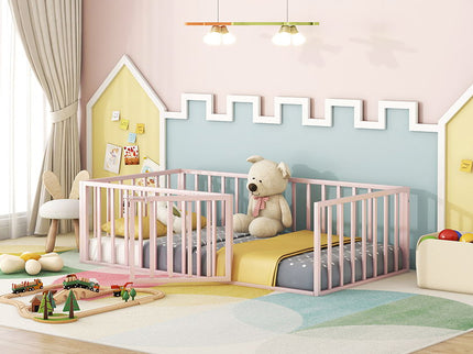 Metal Floor Bed Frame With Fence And Door