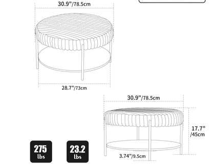 Modern Upholstered Round Ottoman Coffee Table With Storage Shelf