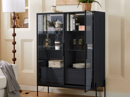 Modern Minimalist Style LED Curio Cabinet With Tempered Glass Door, Metal Legs