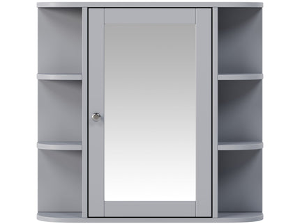 Bathroom Wall Storage Cabinet With Mirror And Adjustable Shelf, 6 Open Shelves