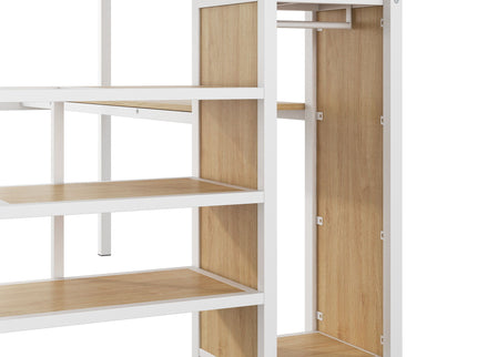 Loft Bed With Desk, Storage Staircase, Small Wardrobe And LED Light