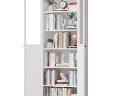 Tall Metal Kitchen Pantry Cabinet With Adjustable Shelves And Silent Magnetic Doors - White