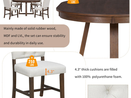 Dining Set With Leaf Round Table And 4 Upholstered Chairs