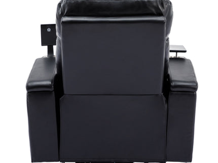 270° Power Swivel Recliner Home Theater Chair With Hidden Arm Storage, LED Light, Cup Holder, And Tray Table