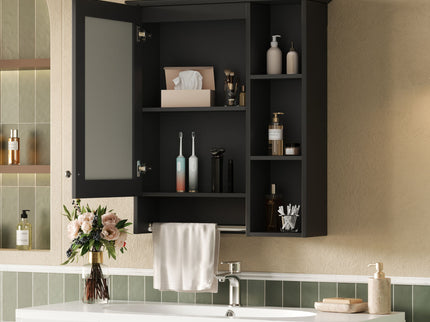 Modern 3 In 1 Bathroom Mirror Cabinet With Adjustable Shelf & Towel Bar
