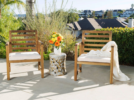 Outdoor Acacia Wood Club Chairs, 2 Pieces Set - Natural Stained / White