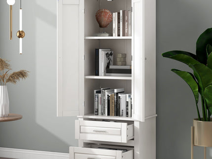 Tall Storage Cabinet With 2 Drawers For Bathroom
