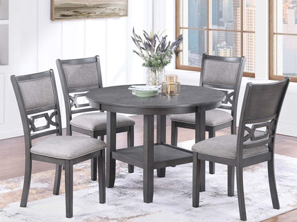5 Piece Dining Set With Storage Shelves Round Table And Upholstered Side Chairs - Gray