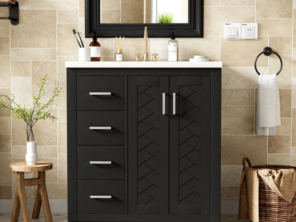 Retro Style Bathroom Vanity With 3 Drawers & Soft-Closing Doors