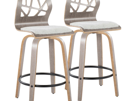 Folia - Contemporary Fixed Height Counter Stool With Swivel With Round Footrest (Set of 2) - Light Gray