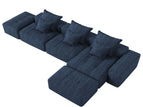 Blue / 3 Seater Sofa With 2 Ottomans