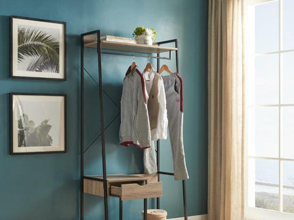 Metal Clothes Rack Open Wardrobe Free Standing With One Drawer Hanging Clothes Rod