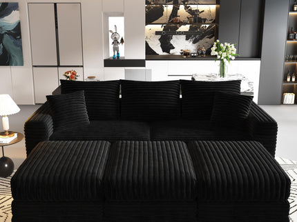 Deep Seat Convertible Sofa With Soft Pillows And Ottomans