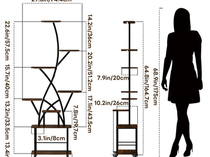 Plant Stand Indoor With Grow Light, 8 Tiered Tall Indoor Plant Shelves For Multiple Plants - Walnut / Black