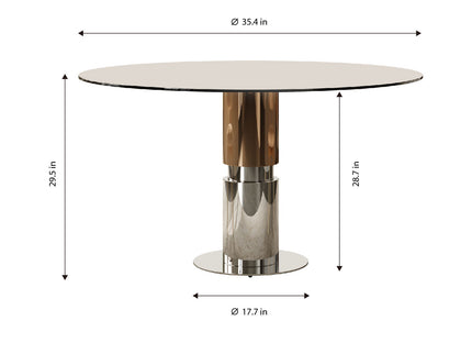 Round Dining Table & Tempered Glass Top - Brown