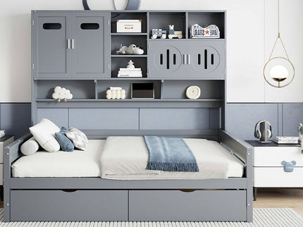 Daybed With All-In-One Cabinet And Shelf