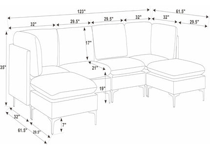 Upholstered Modular Sectional With Medium Firm Seat Cushion - Almond