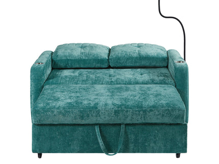 Modern Loveseat Pull Out Sofa Bed With Adjustable Backrest, Two Cup Holders, A Phone Holder, Three Charging Ports And Side Storage Pockets For Living Room