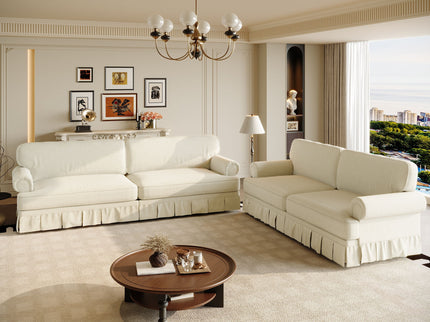 Luxuriously Comfortable Cloud Couch Sofa With Elegant Rolled Arms & Pleated Skirt Design