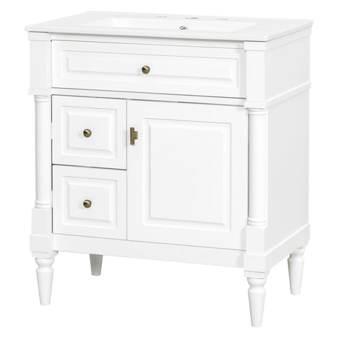 Modern Bathroom Vanity With Sink, Freestanding Cabinet With Flip Drawer & Adjustable Shelf