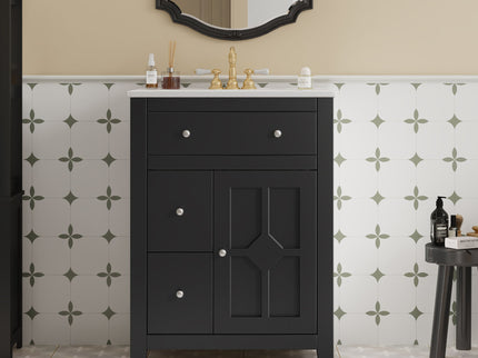 Bathroom Vanity With Basin, Rectangular Cabinet With 2 Drawers And Soft Closing Door