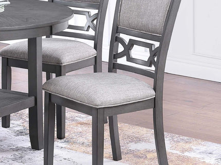 5 Piece Dining Set With Storage Shelves Round Table And Upholstered Side Chairs - Gray