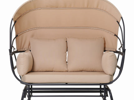 2 Person Egg Shaped Outdoor Swing Chair With Adjustable Canopy - Acacia Wood / Black / Taupe