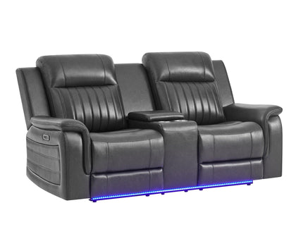 Ian - Power Reclining Sofa With LED Lighting, Surround Sound & Subwoofer - Charcoal