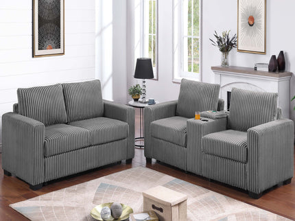 Modern Style 2 Piece Sofa Set With Cup Holders & Charging Port