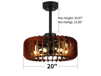 Ceiling Fan, Fandelier With 6 E12 Sockets, Reversible DC Motor, 6 Speeds, Remote Control, Adjustable Hanging - Black / Brown