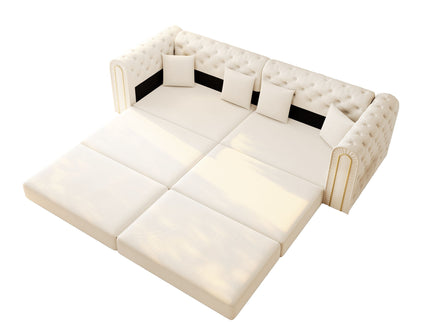 3-In-1 Convertible Sleeper Sofa With Movable Ottoman For Living Room