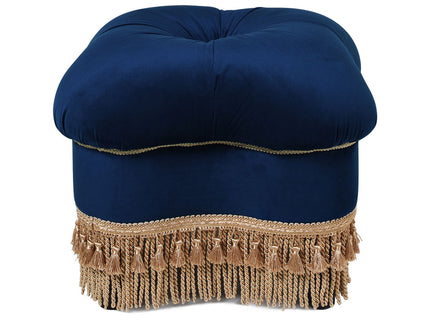 Ellen - Upholstered Clover Ottoman With Gold Bullion Fringe - Navy Blue