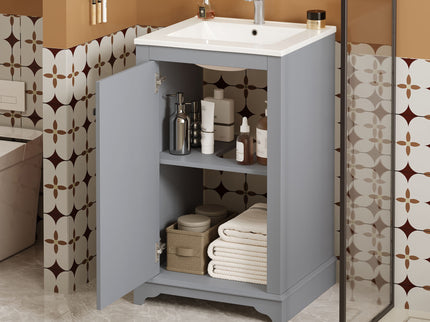 Bathroom Vanity With Sink, Freestanding Single Cabinet Set, Soft Close Door, Adjustable Shelf