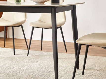 Mid Century Modern Dining Table Round White Sintered Stone Top Heavy Duty Metal Legs Waterproof Surface For Kitchen Dining Room Or Office Furniture - White / Black
