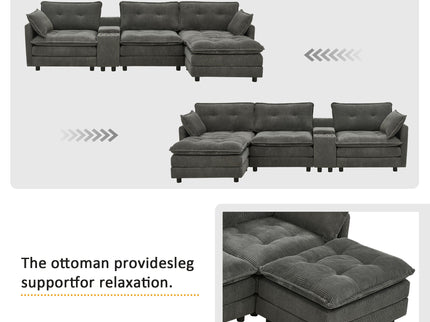 Oversized Modular Sectional Sofa With Multi Functional Console