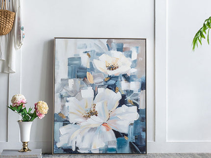 Large Rectangle Framed Wall Art Flower Canvas Print, Home Decor For Living Room Kitchen Foyer Office - Blue