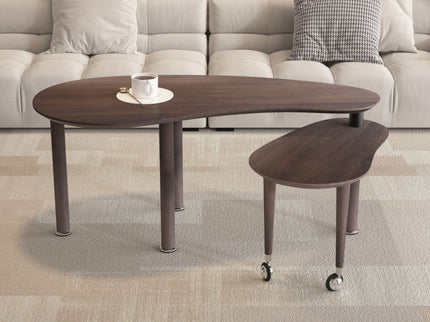 Rotatable Coffee Table With Solid Legs, 360 Degree Swivel, Waterproof - Walnut