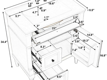 Modern Bathroom Vanity With Sink, Freestanding Cabinet With Flip Drawer & Adjustable Shelf
