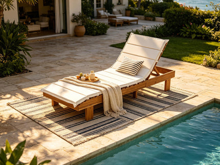 Chaise Lounge With Multi Fold Cushion, 3 Position Adjustable Backrest For Patio - Beige / Teak