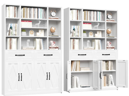 Industrial Bookcase Tall With Adjustable Shelves, Drawers & Doors