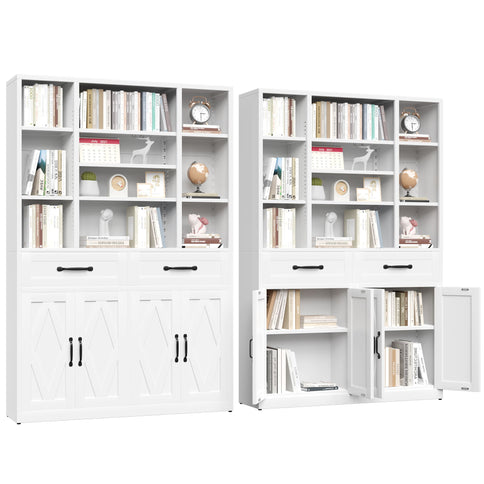 Industrial Bookcase Tall With Adjustable Shelves, Drawers & Doors