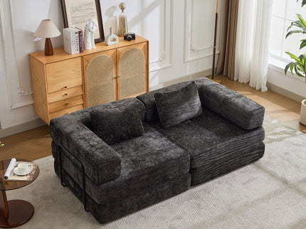 Convertible Floor Sofa Bed With Pillow Back Support Armrest
