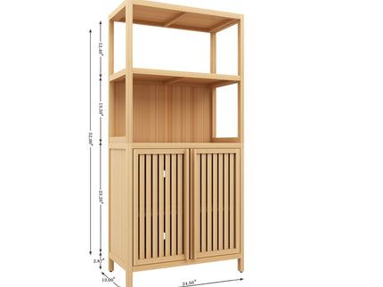 Neutral - Bamboo Storage Cabinet Freestanding With 2 Doors For Bathroom, Living Room, Kitchen, And Entryway - Neutral