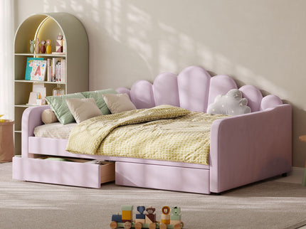 Shell Shaped Upholstered Daybed Frame With Slats