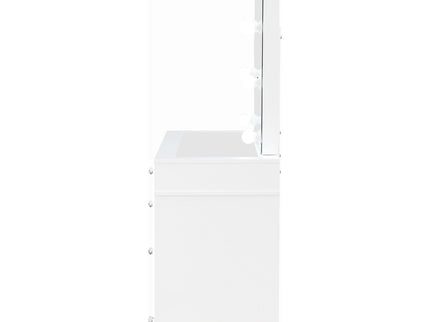 Winona - Makeup Vanity Set With Bulb Lit Mirror And Upholstered Stool - White